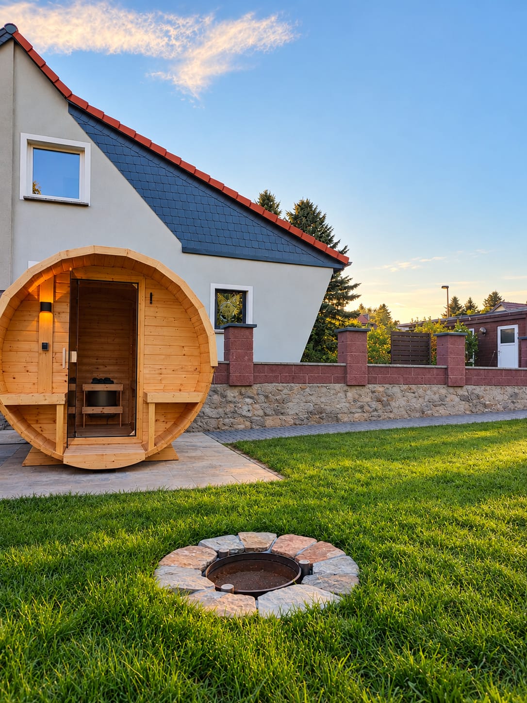 Fass-Sauna im Außenbereich